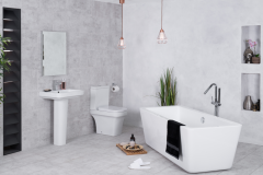 Modern bathroom with a toilet and bathtub